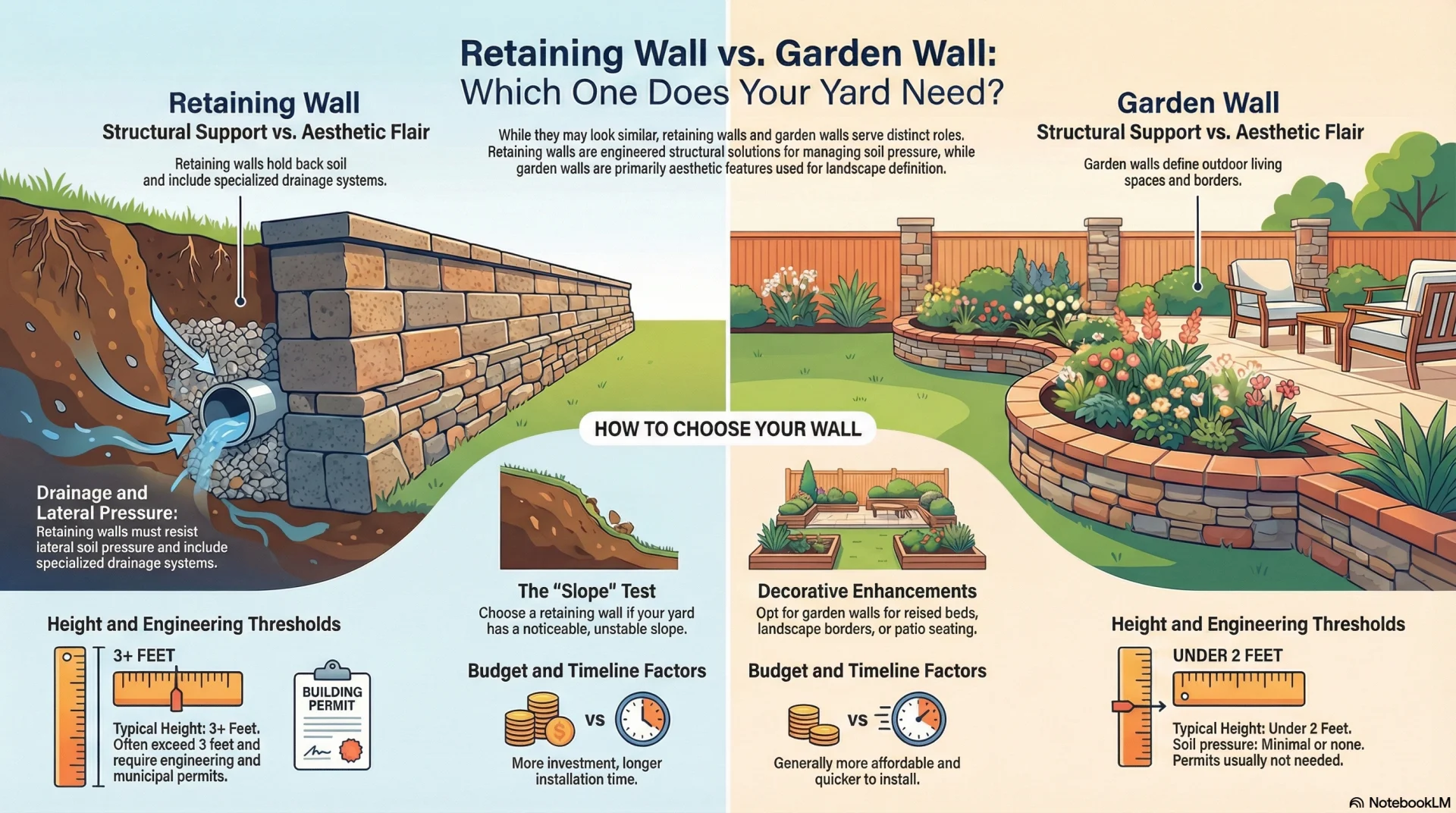 retaining wall vs garden wall infographic