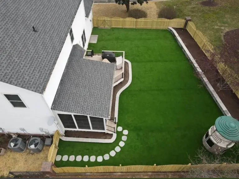 Aerial view backyard renovation with artificial turf Fort Mill SC by CLT Pros