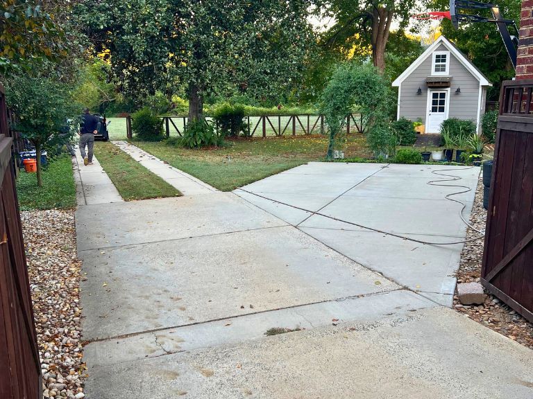 existing concrete driveway toward the detached shed before the extension in grier heights, charlotte, nc